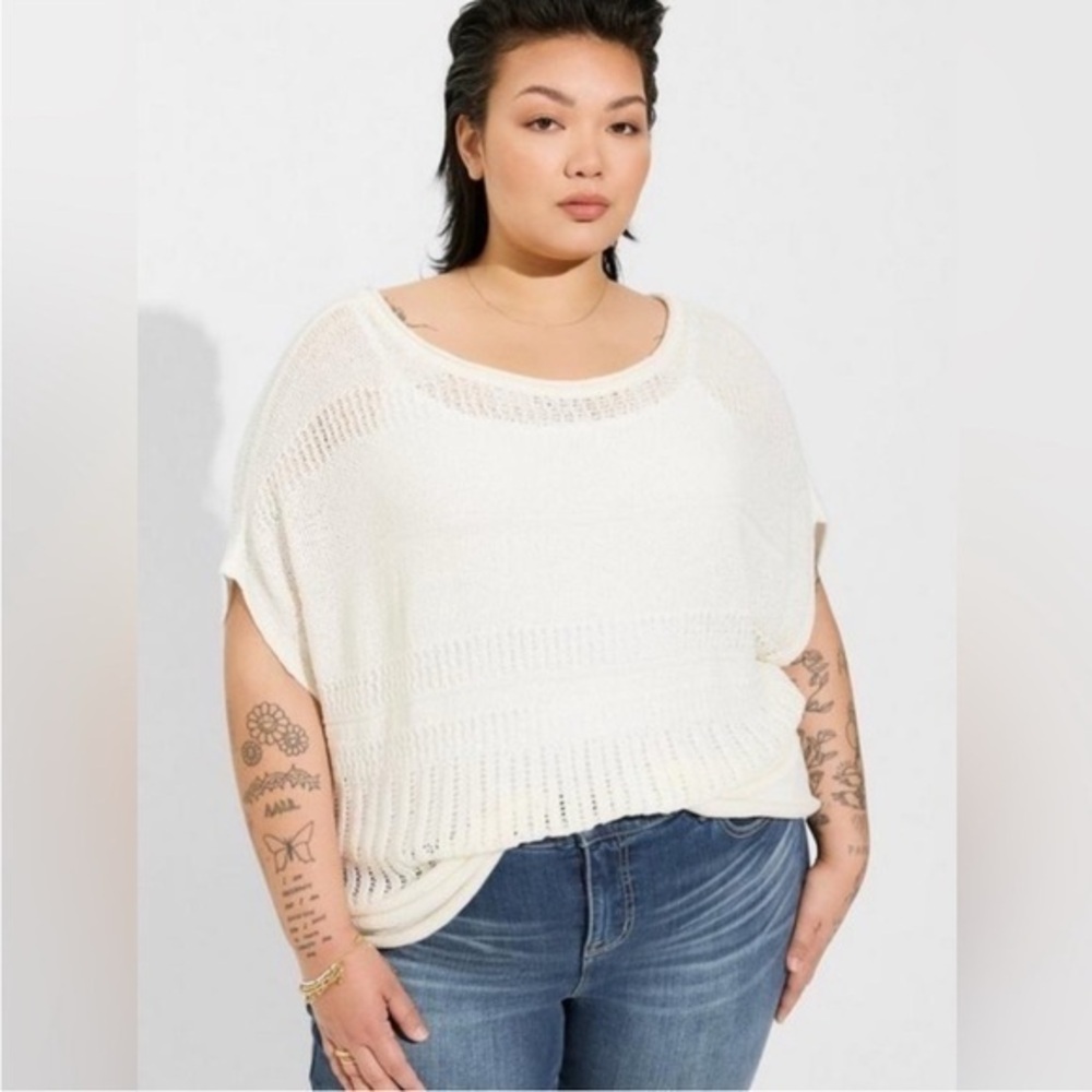 NWT Torrid Pointelle Boat Neck Boxy Cropped Sweater Size 3X/4X